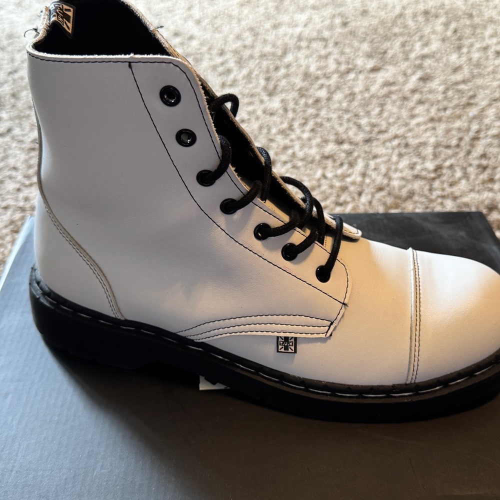 T.U.K White Leather Boots with Black Accents